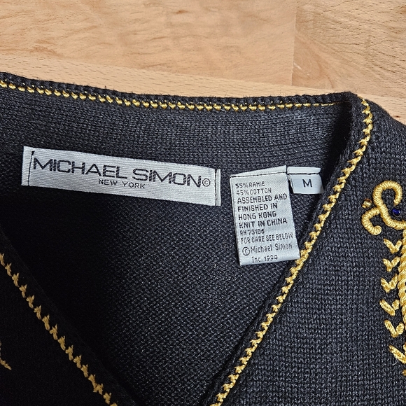 Michael Simon Beaded Black Cardigan Sweater Medium - Picture 2 of 9